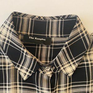 The Kooples xs black-and-cream plaid 100% silk shirt